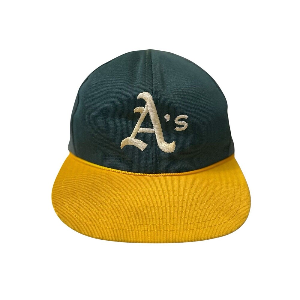 Vintage 80s Oakland Athletics Green Yellow Mesh Trucker Hat Cap One Size